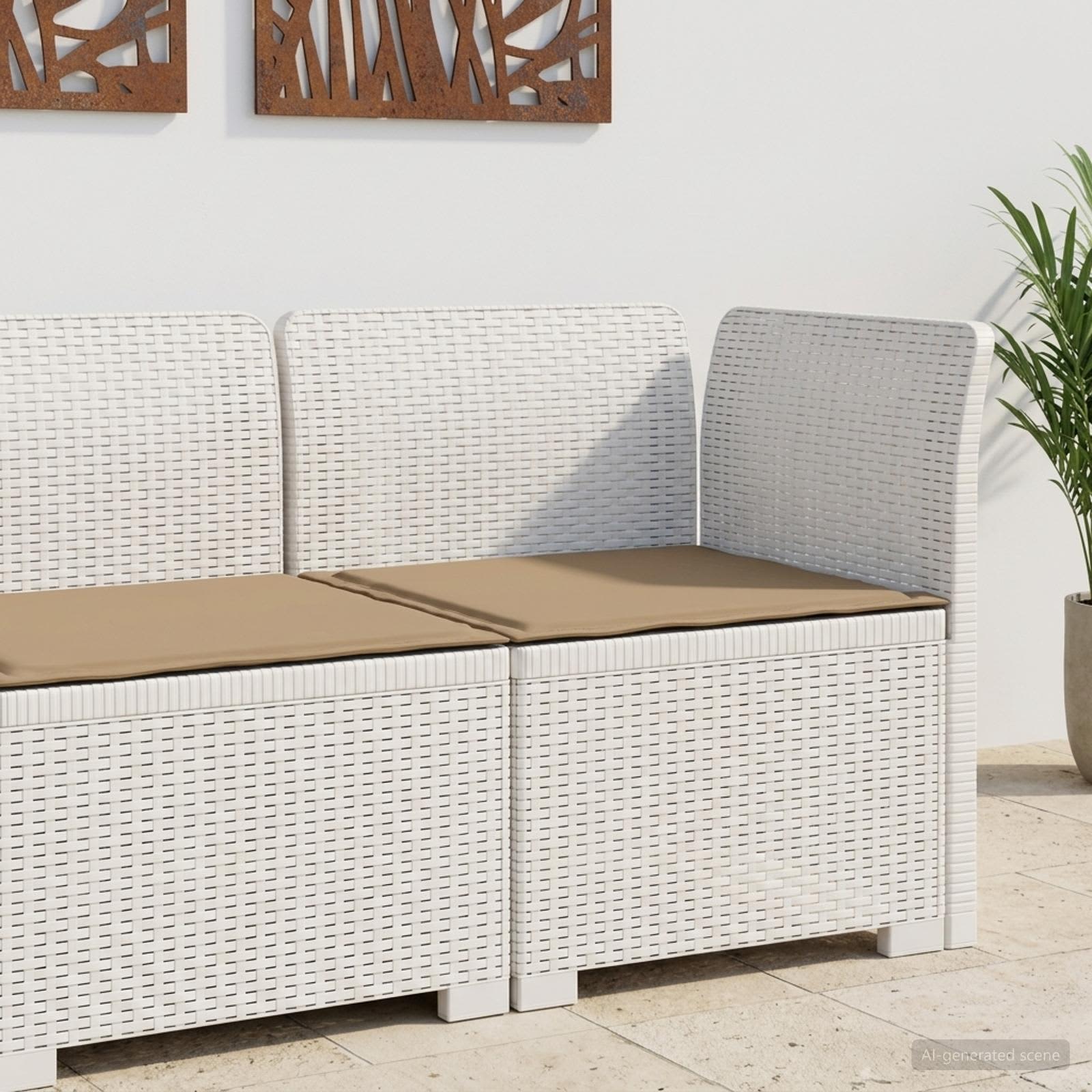 Eénpersoons Tuinbank met Kussen Rattan Look PP Wit