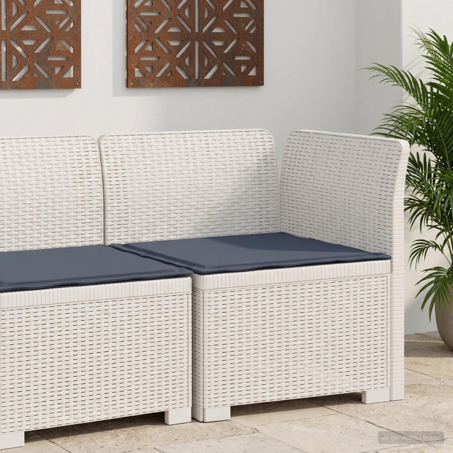 Eénpersoons Tuinbank met Kussen Rattan Look PP Wit