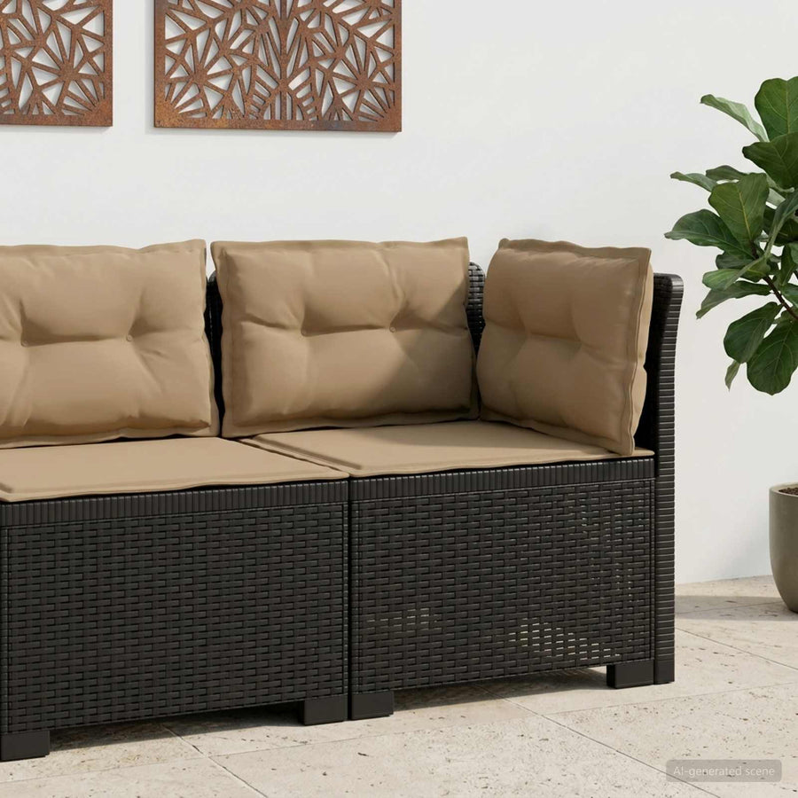 Eénpersoons Tuinbank met Kussens Rattan Look PP Antraciet