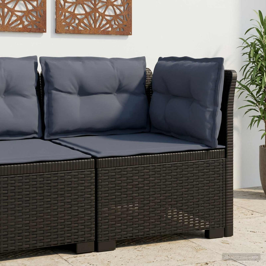 Eénpersoons Tuinbank met Kussens Rattan Look PP Antraciet