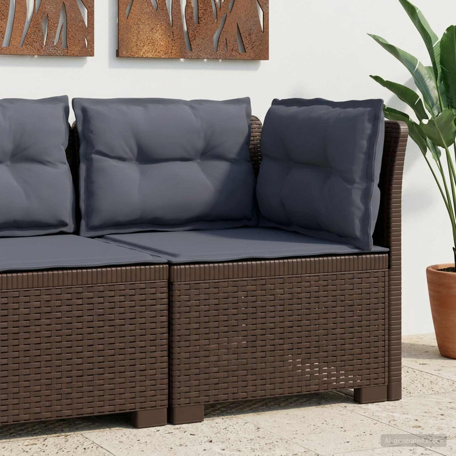Eénpersoons Tuinbank met Kussens Rattan Look PP Bruin