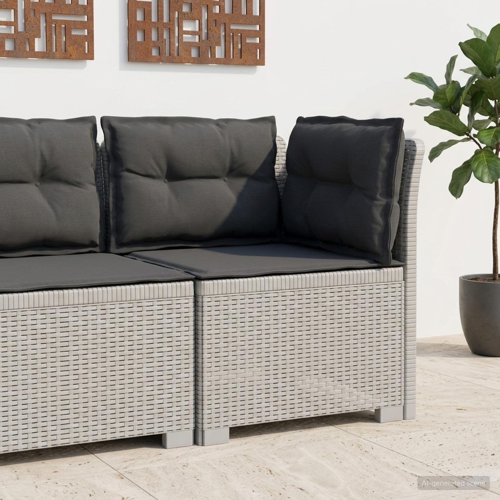 Eénpersoons Tuinbank met Kussens Rattan Look PP Wit