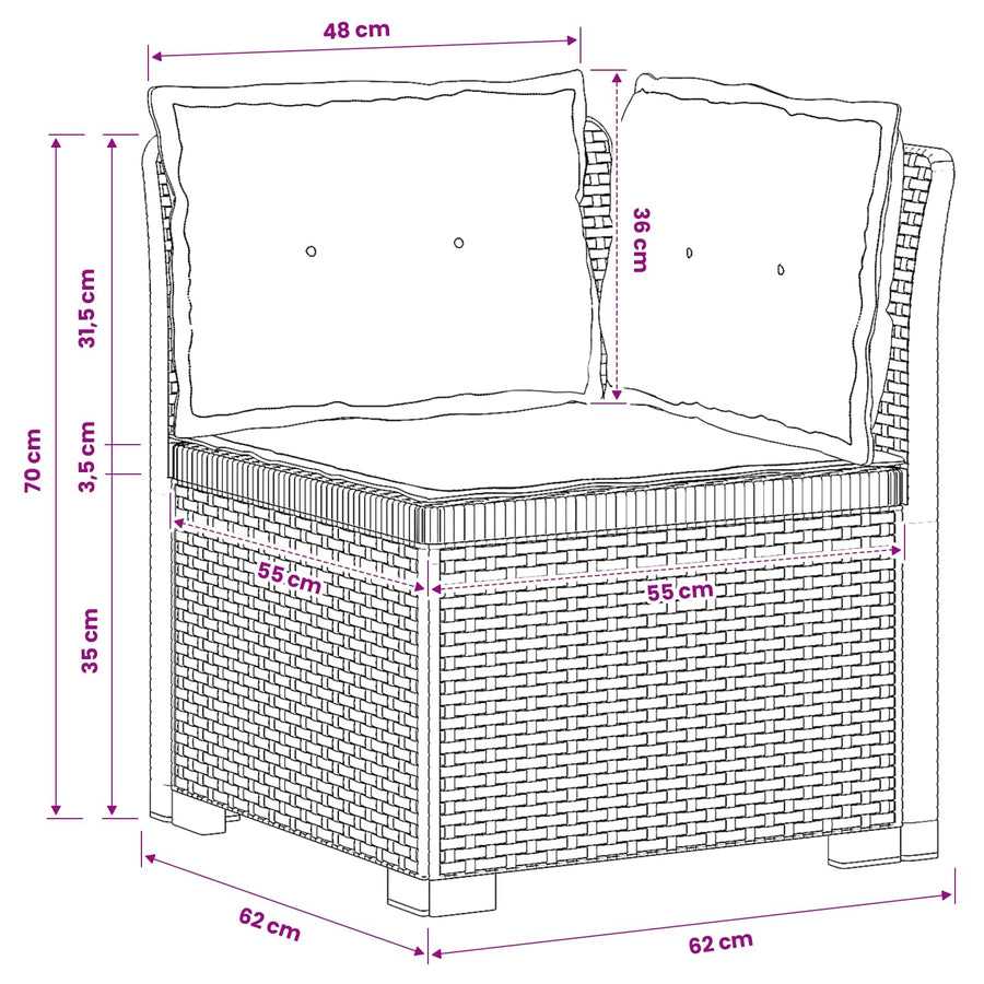 Eénpersoons Tuinbank met Kussens Rattan Look PP Wit