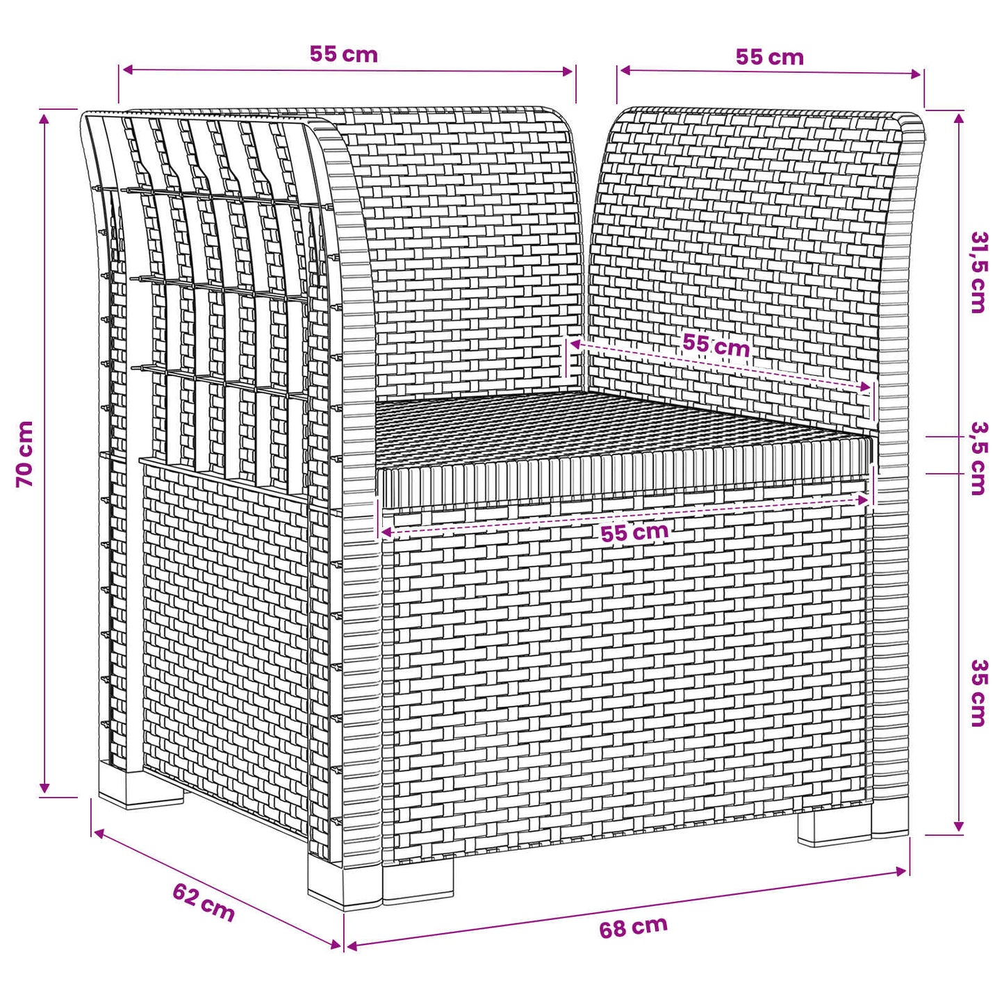 Eénpersoons Fauteuil Rattan Look PP Lichtgrijs