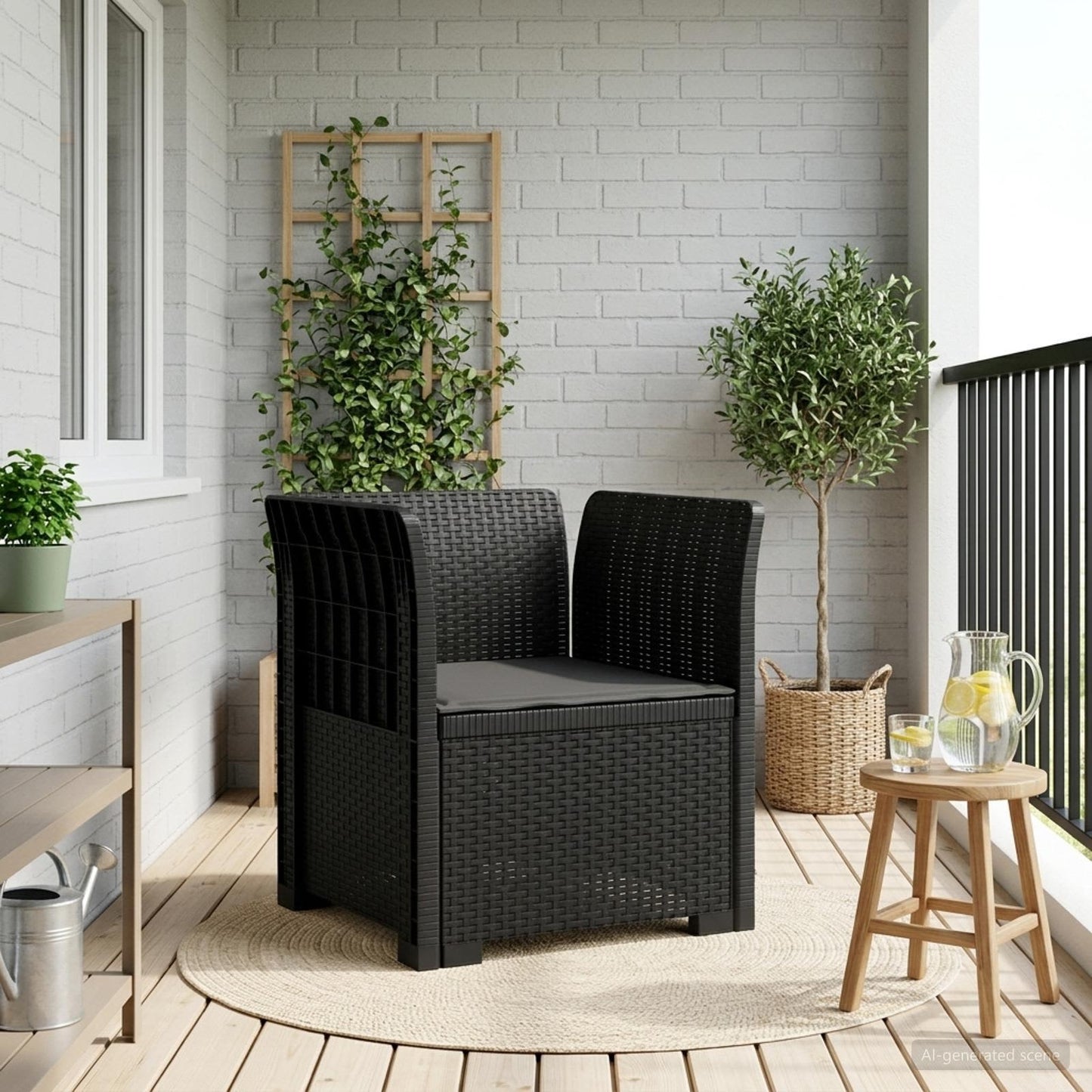 Eénpersoons Fauteuil met Kussen Rattan Look PP Antraciet