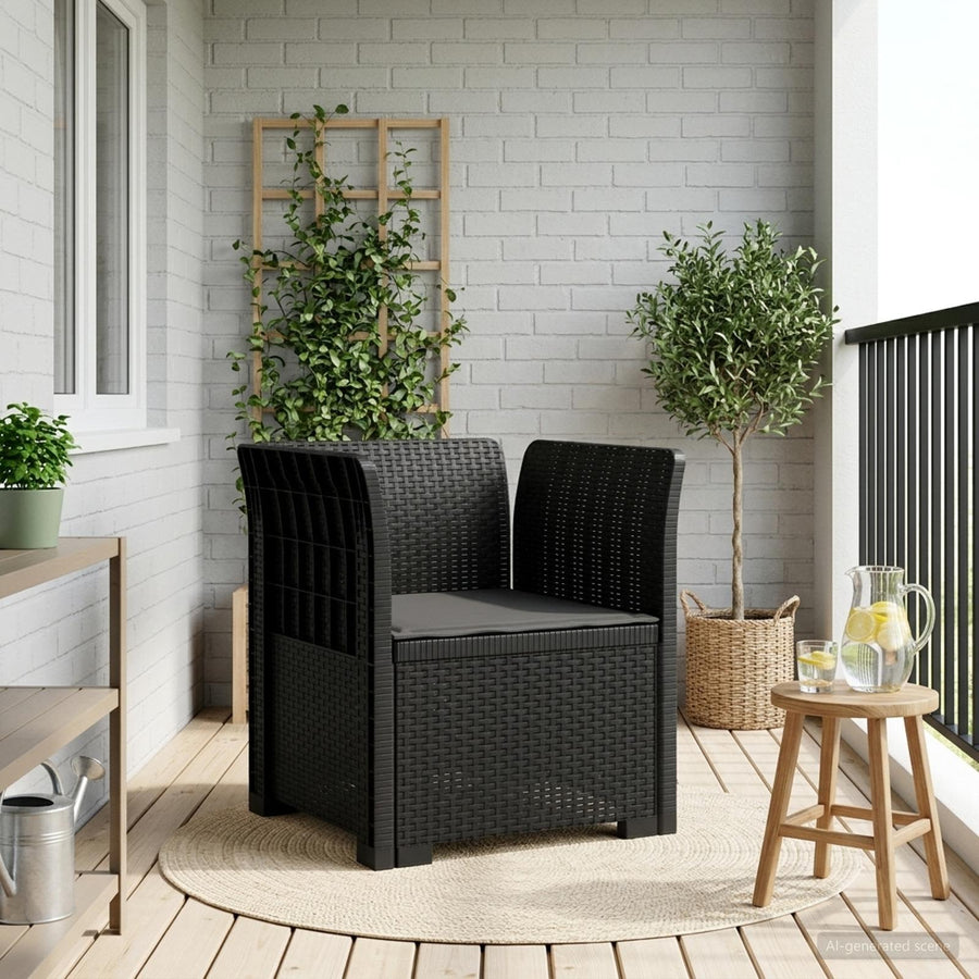 Eénpersoons Fauteuil met Kussen Rattan Look PP Antraciet