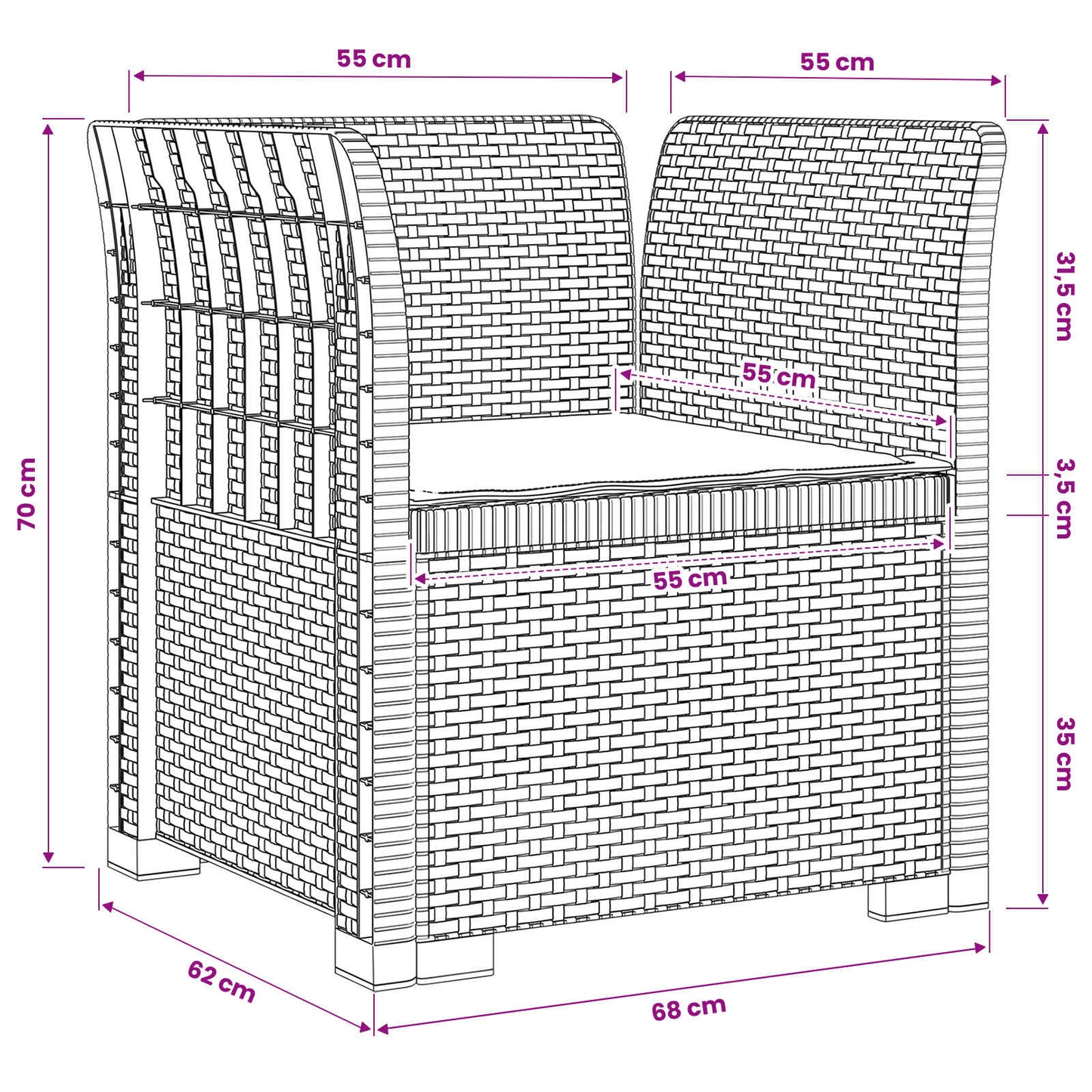 Eénpersoons Fauteuil met Kussen Rattan Look PP Antraciet