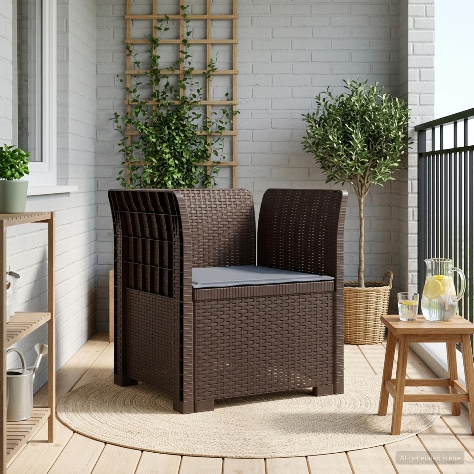 Eénpersoons Fauteuil met Kussen Rattan Look PP Bruin