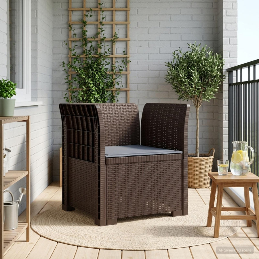Eénpersoons Fauteuil met Kussen Rattan Look PP Bruin