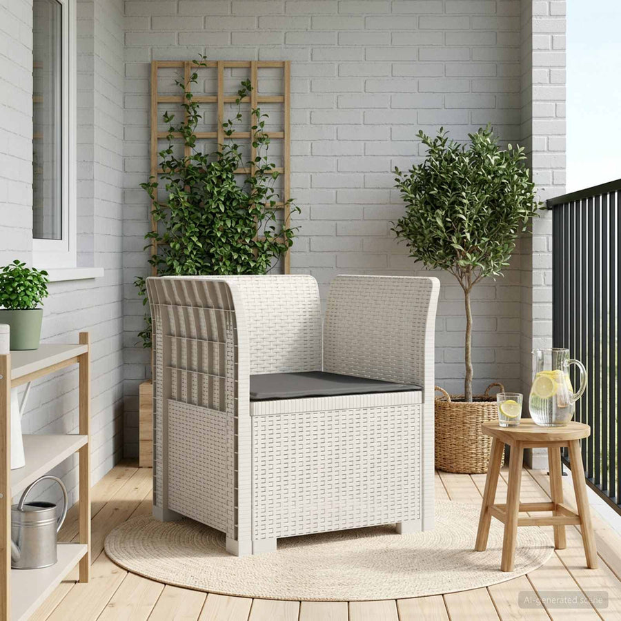 Eénpersoons Fauteuil met Kussen Rattan Look PP Wit