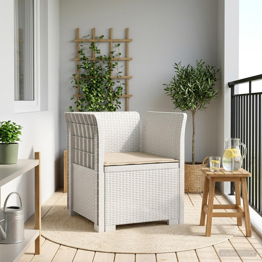 Eénpersoons Fauteuil met Kussen Rattan Look PP Wit