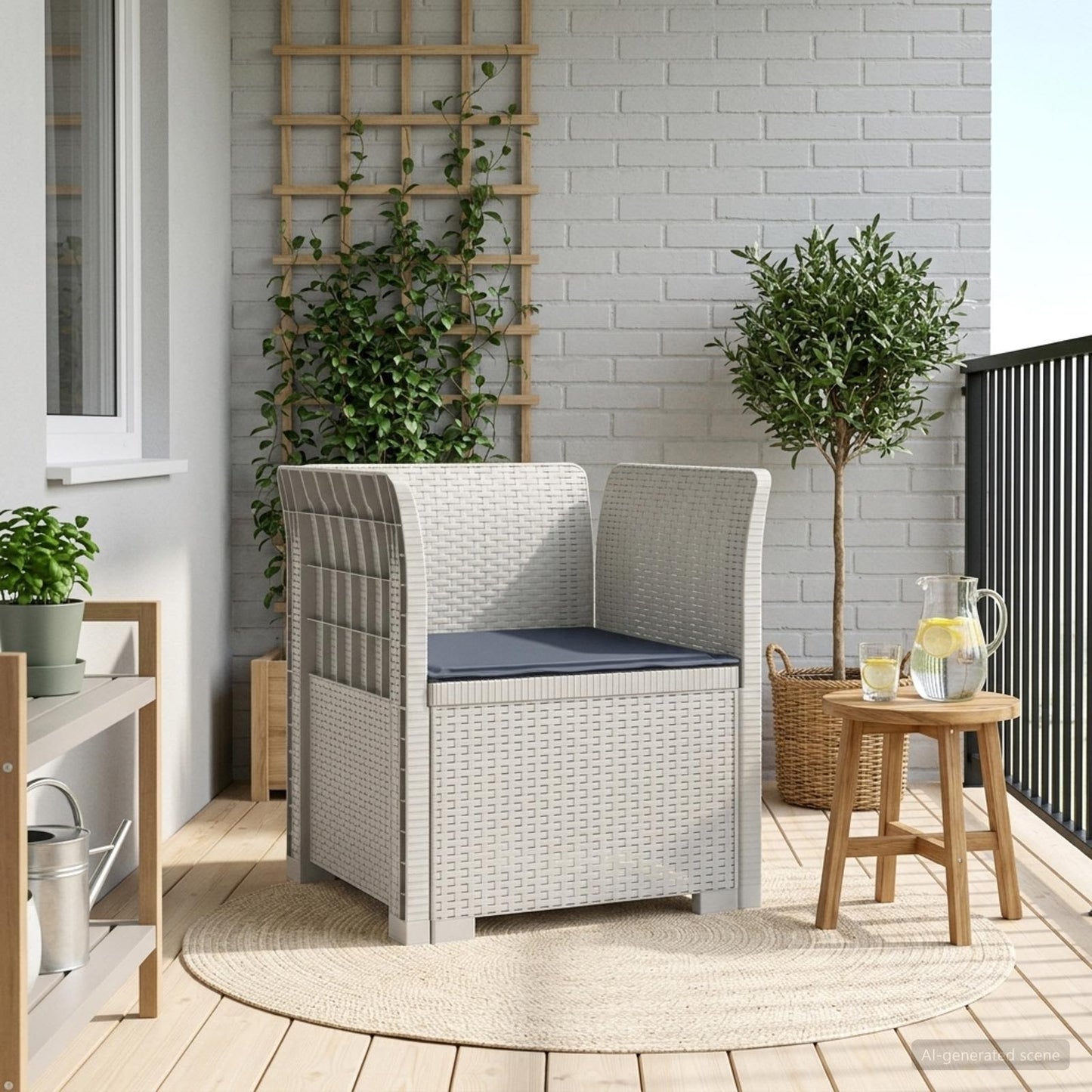 Eénpersoons Fauteuil met Kussen Rattan Look PP Wit