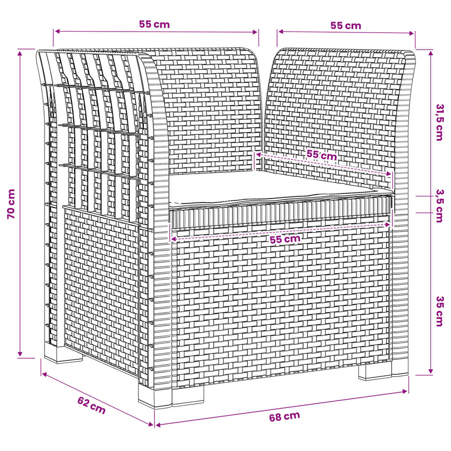 Eénpersoons Fauteuil met Kussen Rattan Look PP Wit