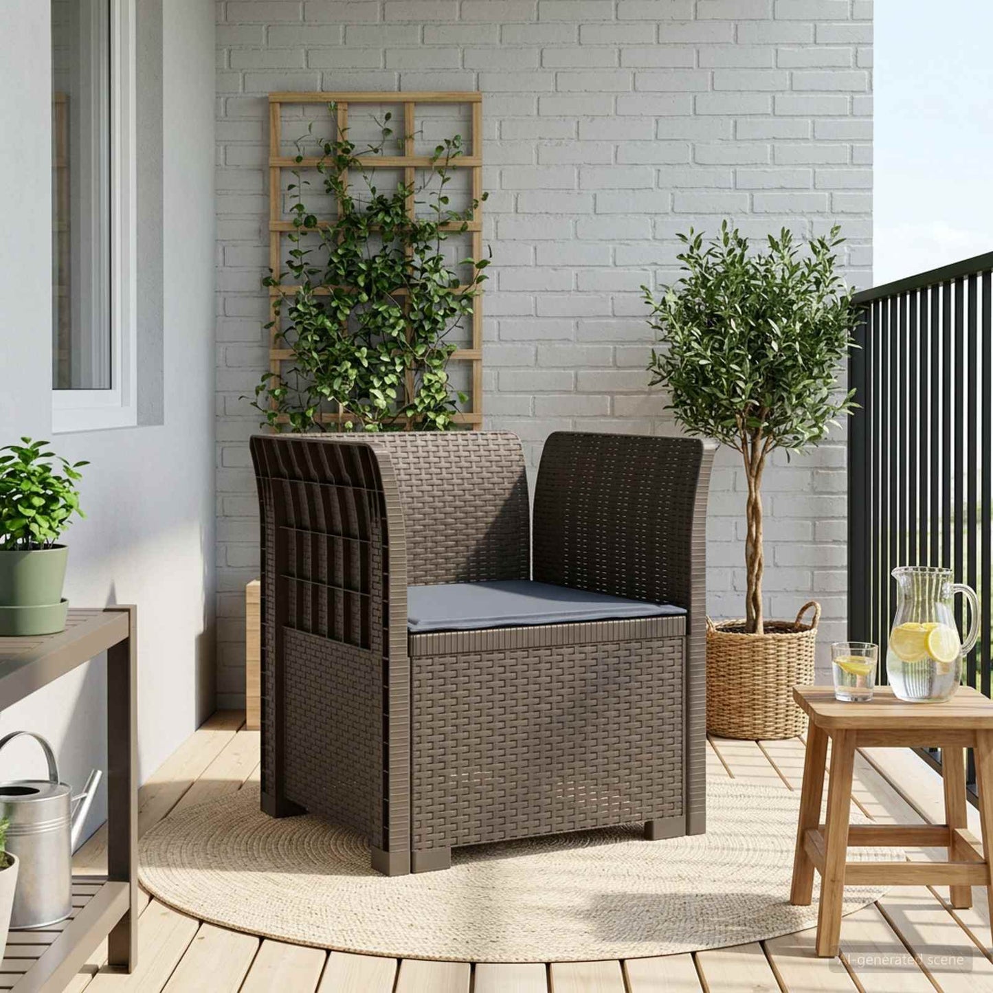 Eénpersoons Fauteuil met Kussen Rattan Look PP Lichtgrijs