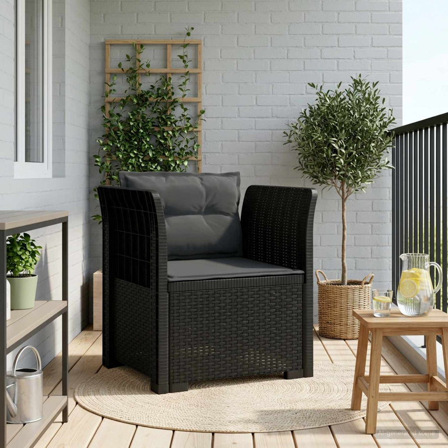 Eénpersoons Fauteuil met Kussens Rattan Look PP Antraciet