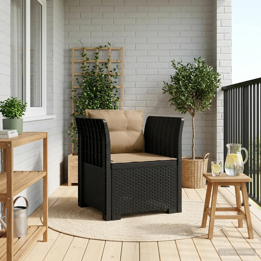 Eénpersoons Fauteuil met Kussens Rattan Look PP Antraciet
