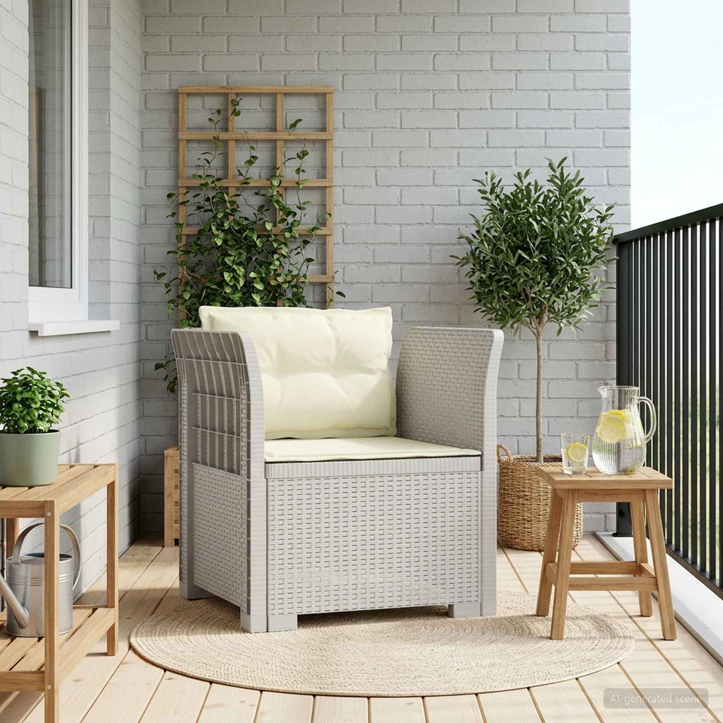Eénpersoons Fauteuil met Kussens Rattan Look PP Wit