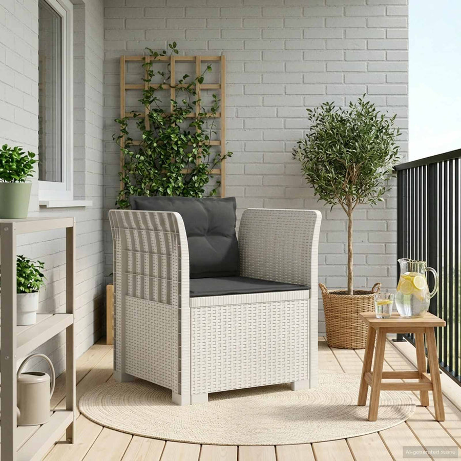 Eénpersoons Fauteuil met Kussens Rattan Look PP Wit
