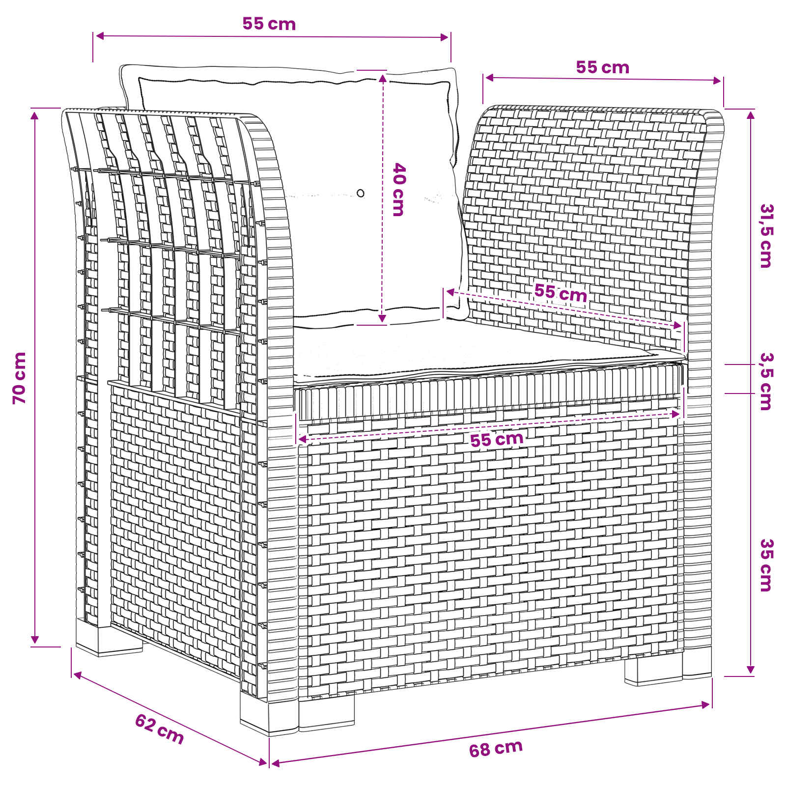 Eénpersoons Fauteuil met Kussens Rattan Look PP Wit