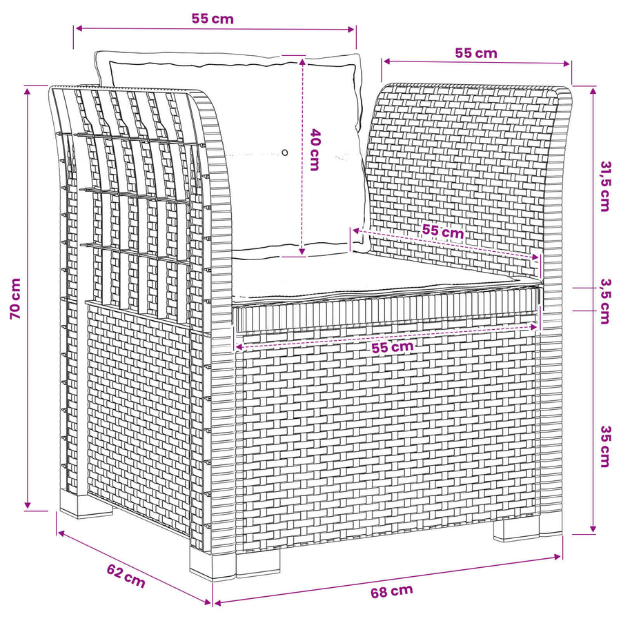 Eénpersoons Fauteuil met Kussens Rattan Look PP Wit