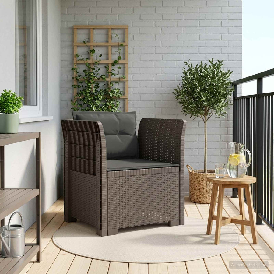 Eénpersoons Fauteuil met Kussens Rattan Look PP Lichtgrijs