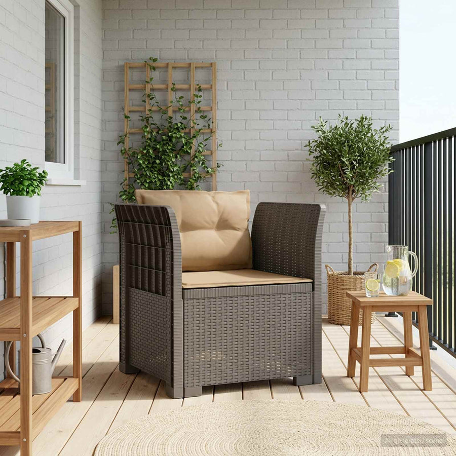 Eénpersoons Fauteuil met Kussens Rattan Look PP Lichtgrijs