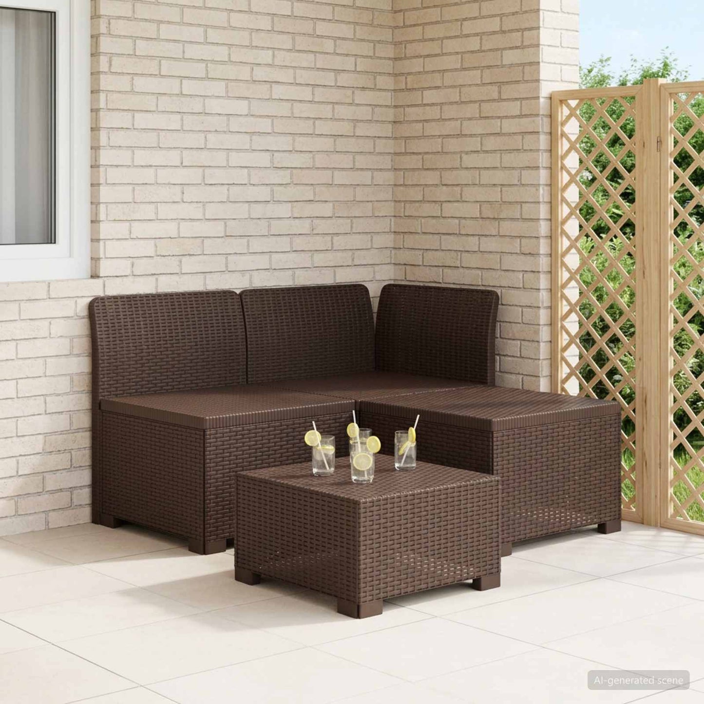 3-zits Tuinbank in Rattan Look PP Bruin