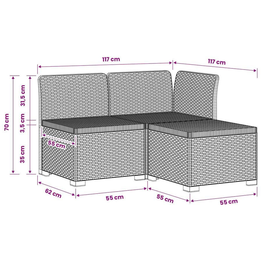 3-zits Tuinbank in Rattan Look PP Wit