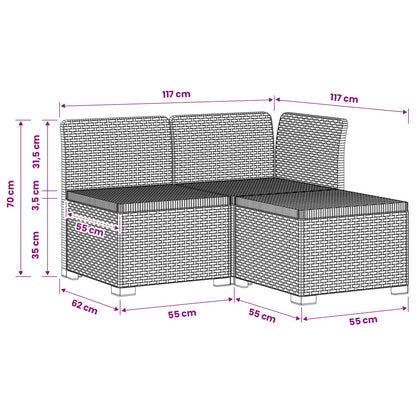 3-zits Tuinbank in Rattan Look PP Lichtgrijs