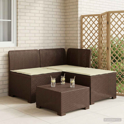 3-zits tuinbank met kussens in rattanlook PP Bruin