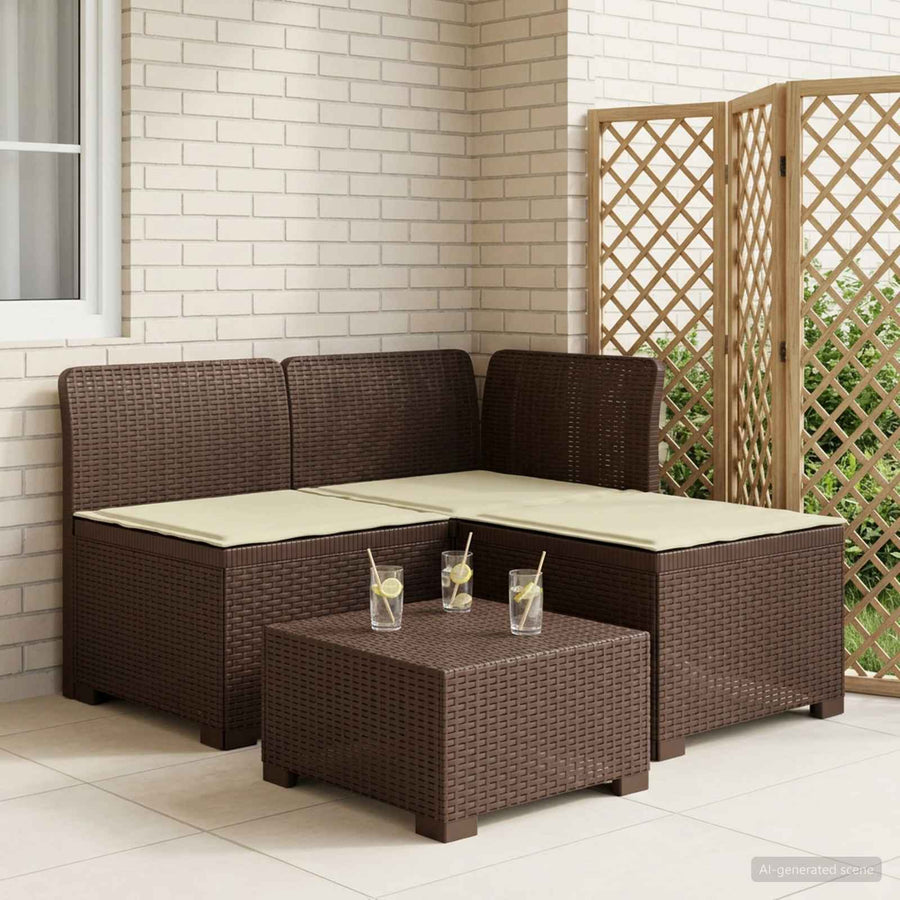 3-zits tuinbank met kussens in rattanlook PP Bruin