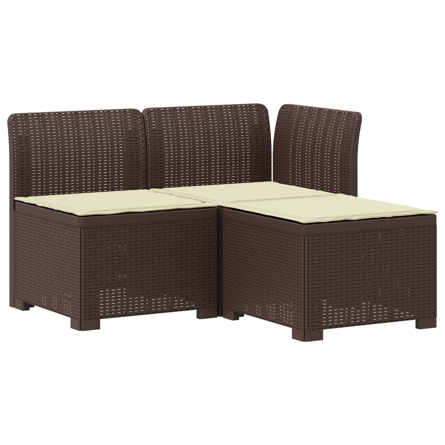 3-zits tuinbank met kussens in rattanlook PP Bruin