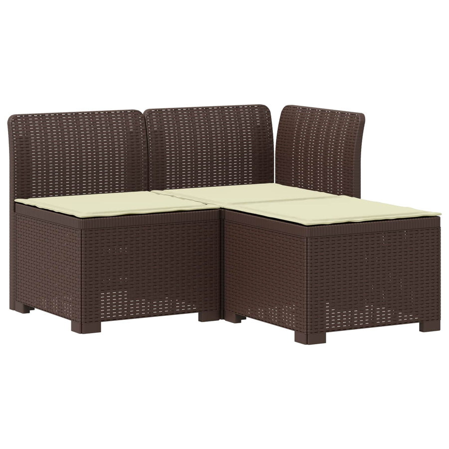 3-zits tuinbank met kussens in rattanlook PP Bruin