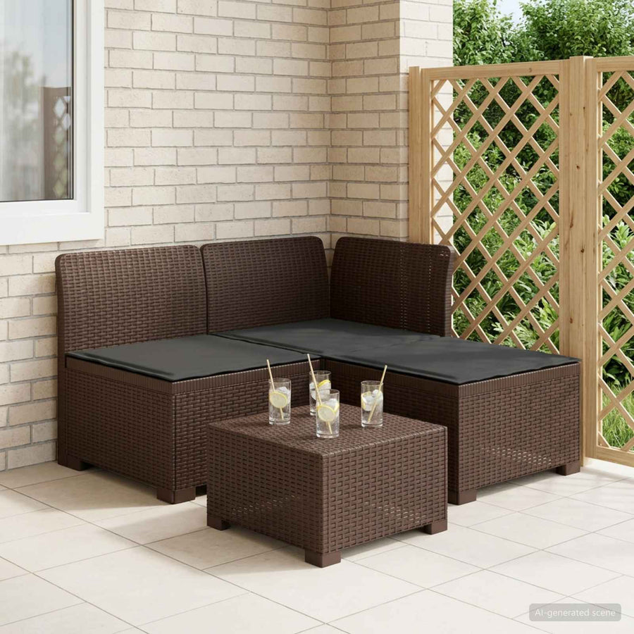 3-zits tuinbank met kussens in rattanlook PP Bruin