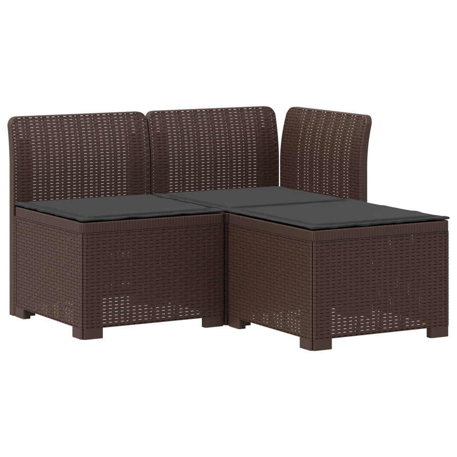 3-zits tuinbank met kussens in rattanlook PP Bruin