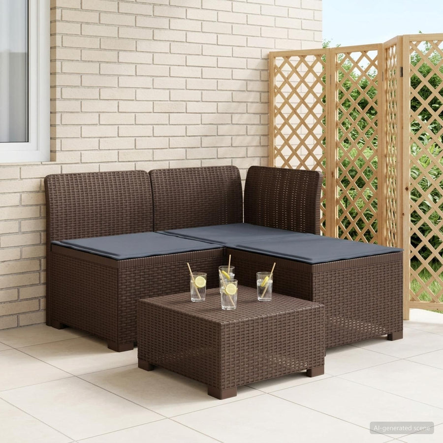 3-zits tuinbank met kussens in rattanlook PP Bruin