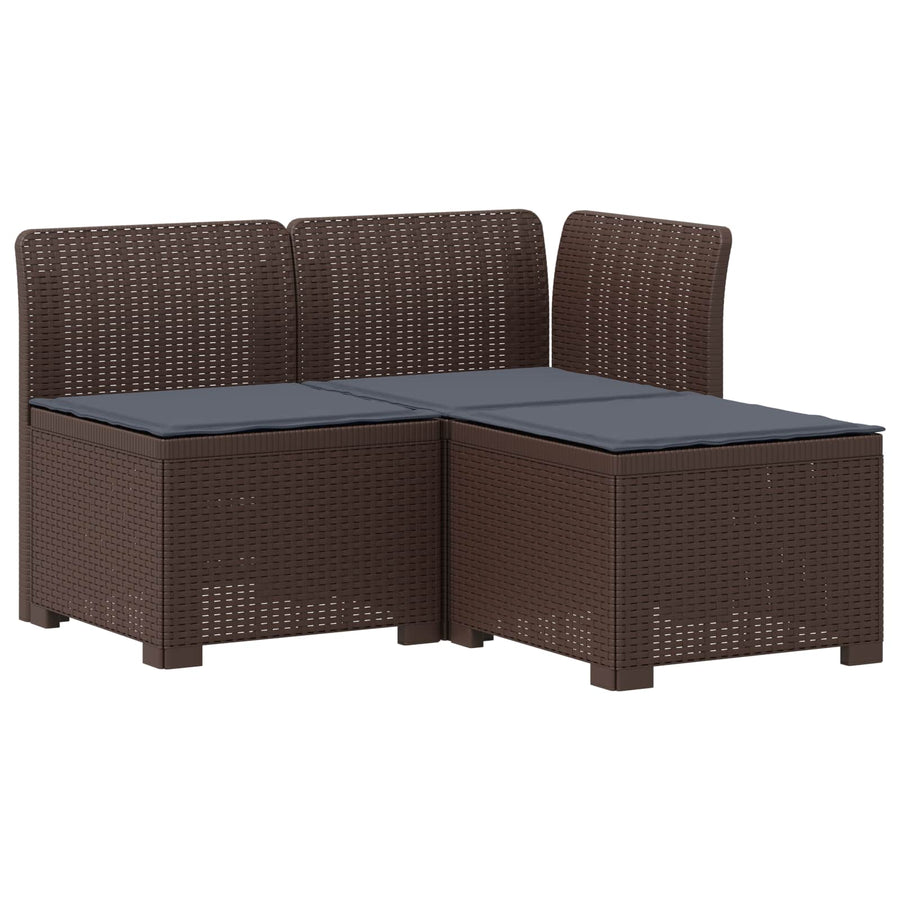 3-zits tuinbank met kussens in rattanlook PP Bruin