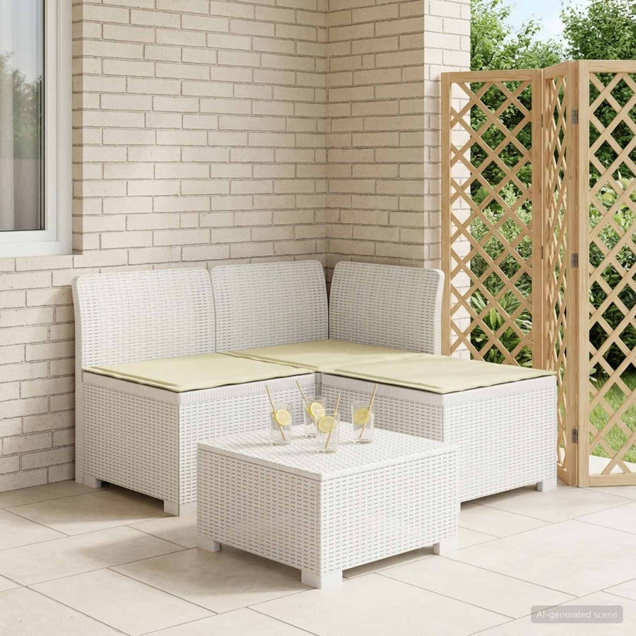 3-zits tuinbank met kussens in rattanlook PP Wit