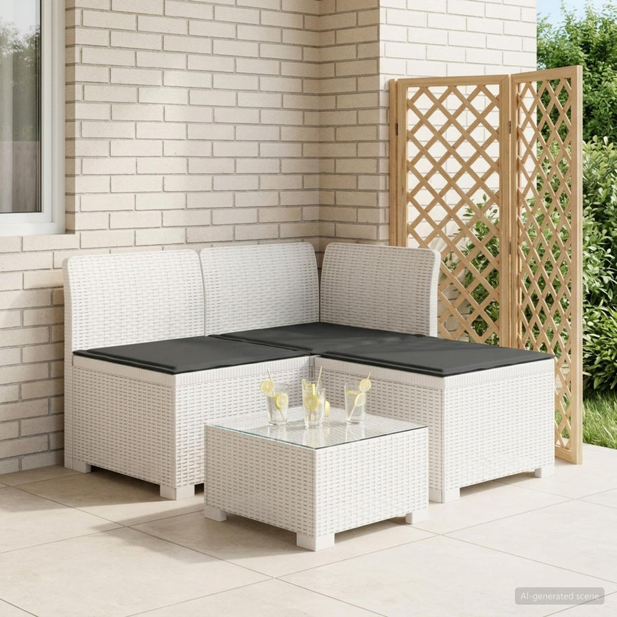 3-zits tuinbank met kussens in rattanlook PP Wit