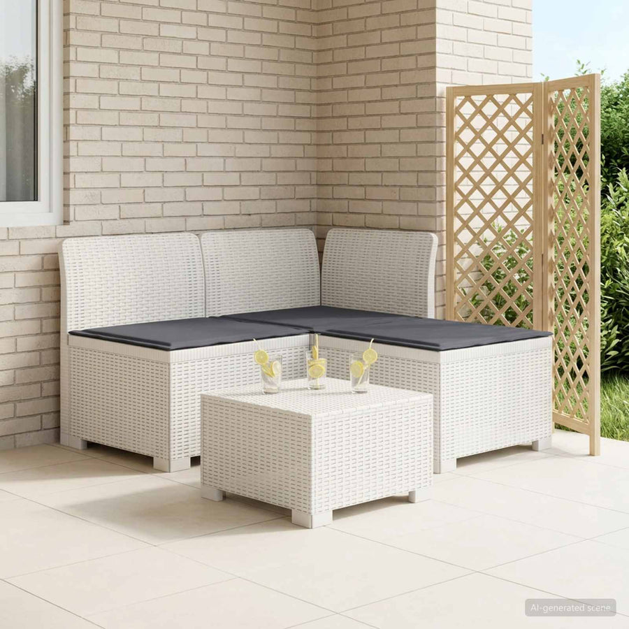 3-zits tuinbank met kussens in rattanlook PP Wit