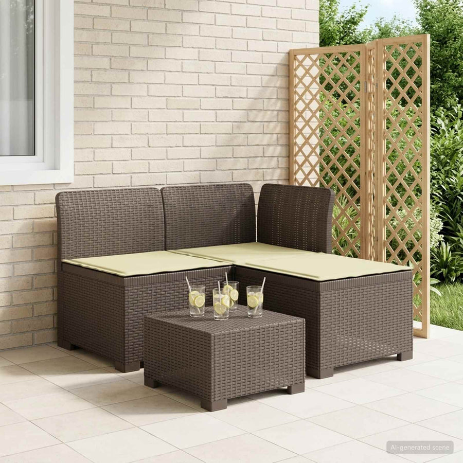 3-zits tuinbank met kussens in rattanlook PP Lichtgrijs