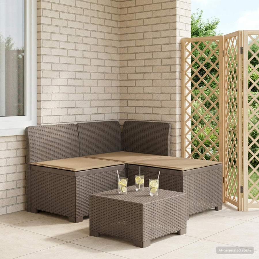 3-zits tuinbank met kussens in rattanlook PP Lichtgrijs
