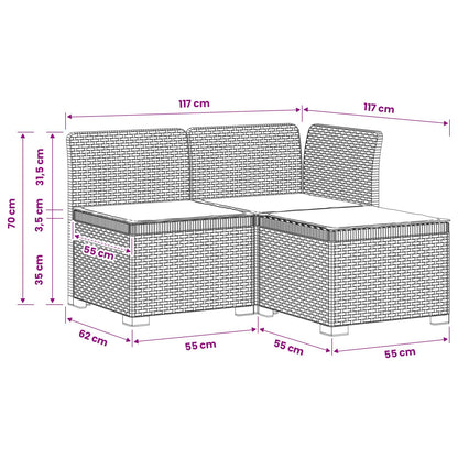 3-zits tuinbank met kussens in rattanlook PP Lichtgrijs