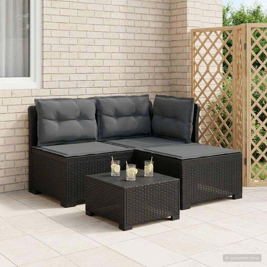 3-zits tuinbank met kussens in rattanlook PP Antraciet