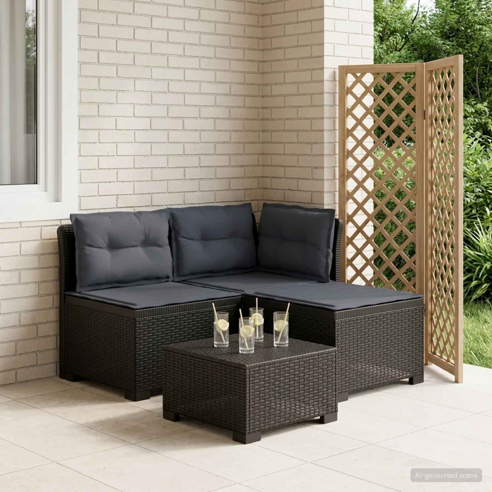 3-zits tuinbank met kussens in rattanlook PP Antraciet
