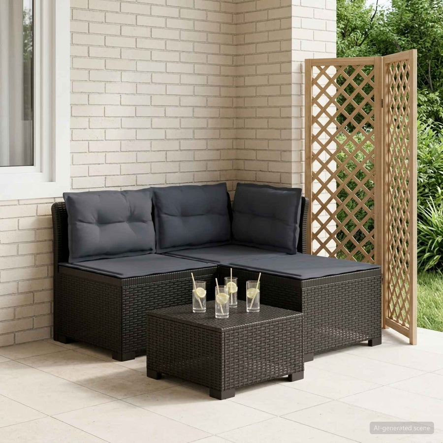 3-zits tuinbank met kussens in rattanlook PP Antraciet