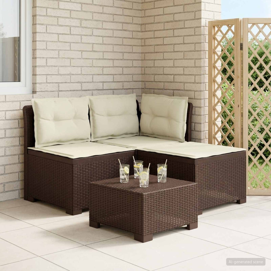 3-zits tuinbank met kussens in rattanlook PP Bruin