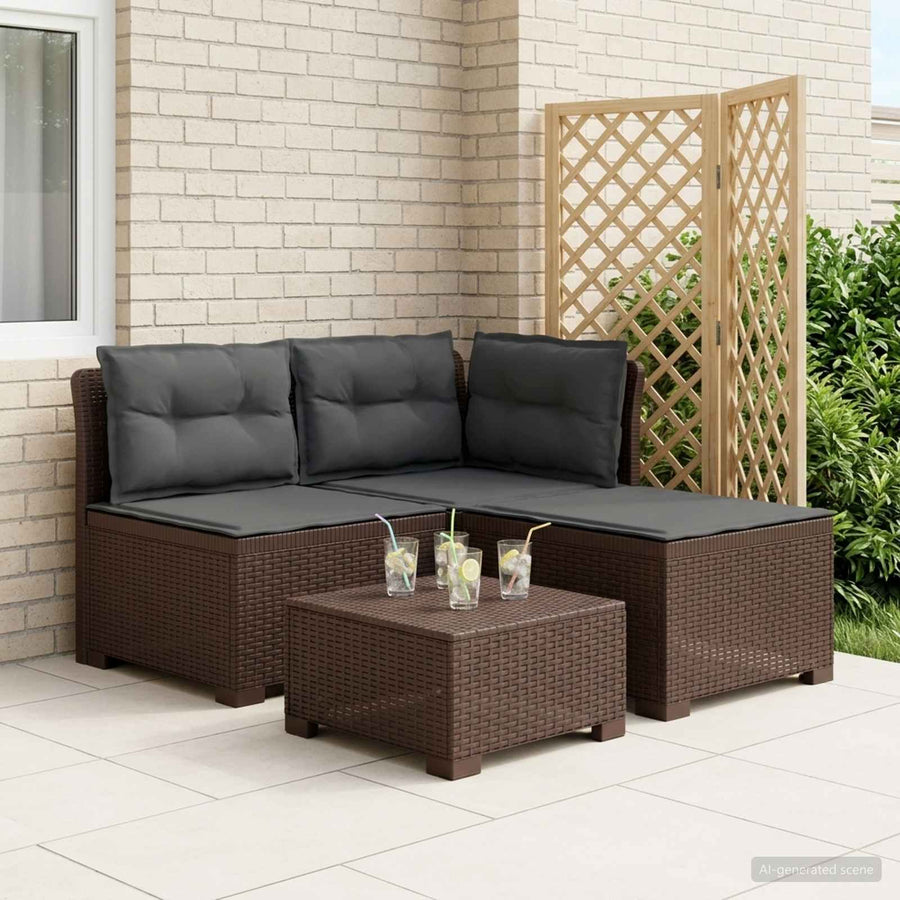 3-zits tuinbank met kussens in rattanlook PP Bruin