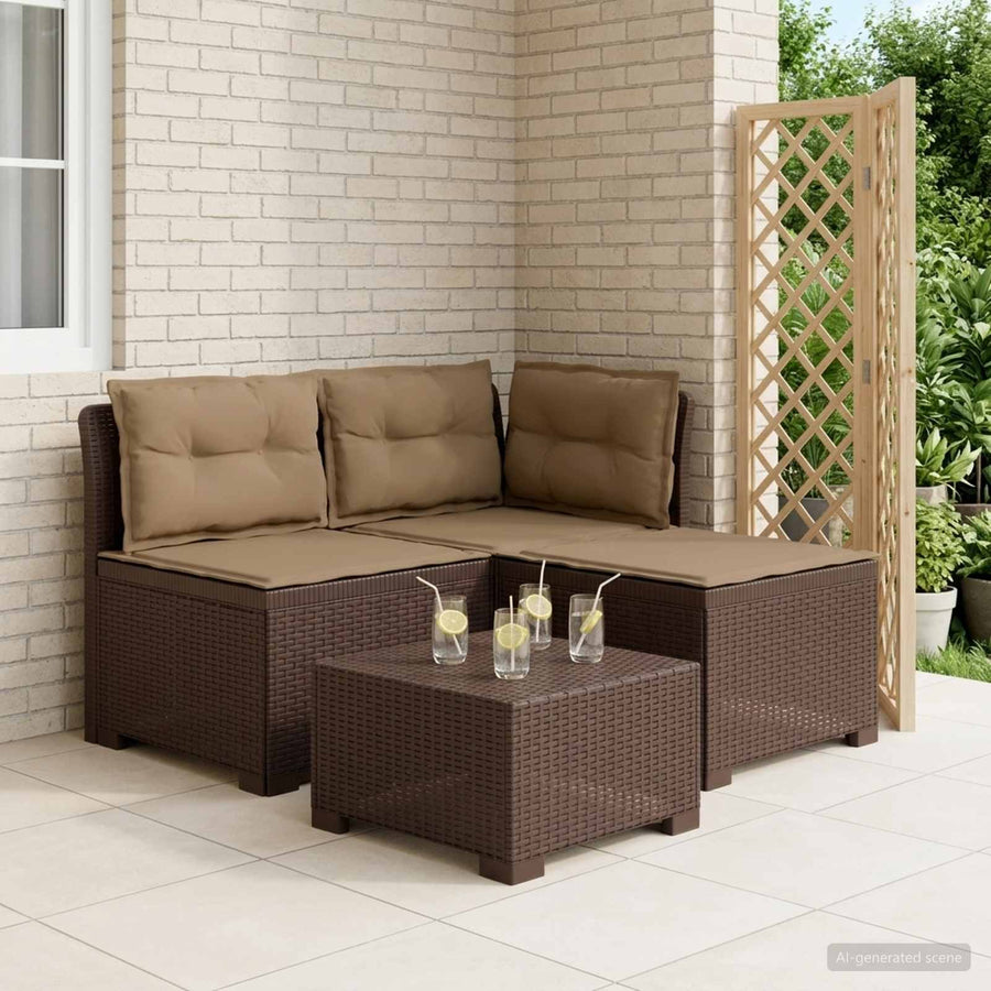 3-zits tuinbank met kussens in rattanlook PP Bruin