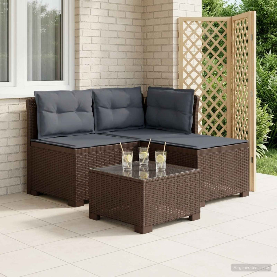 3-zits tuinbank met kussens in rattanlook PP Bruin